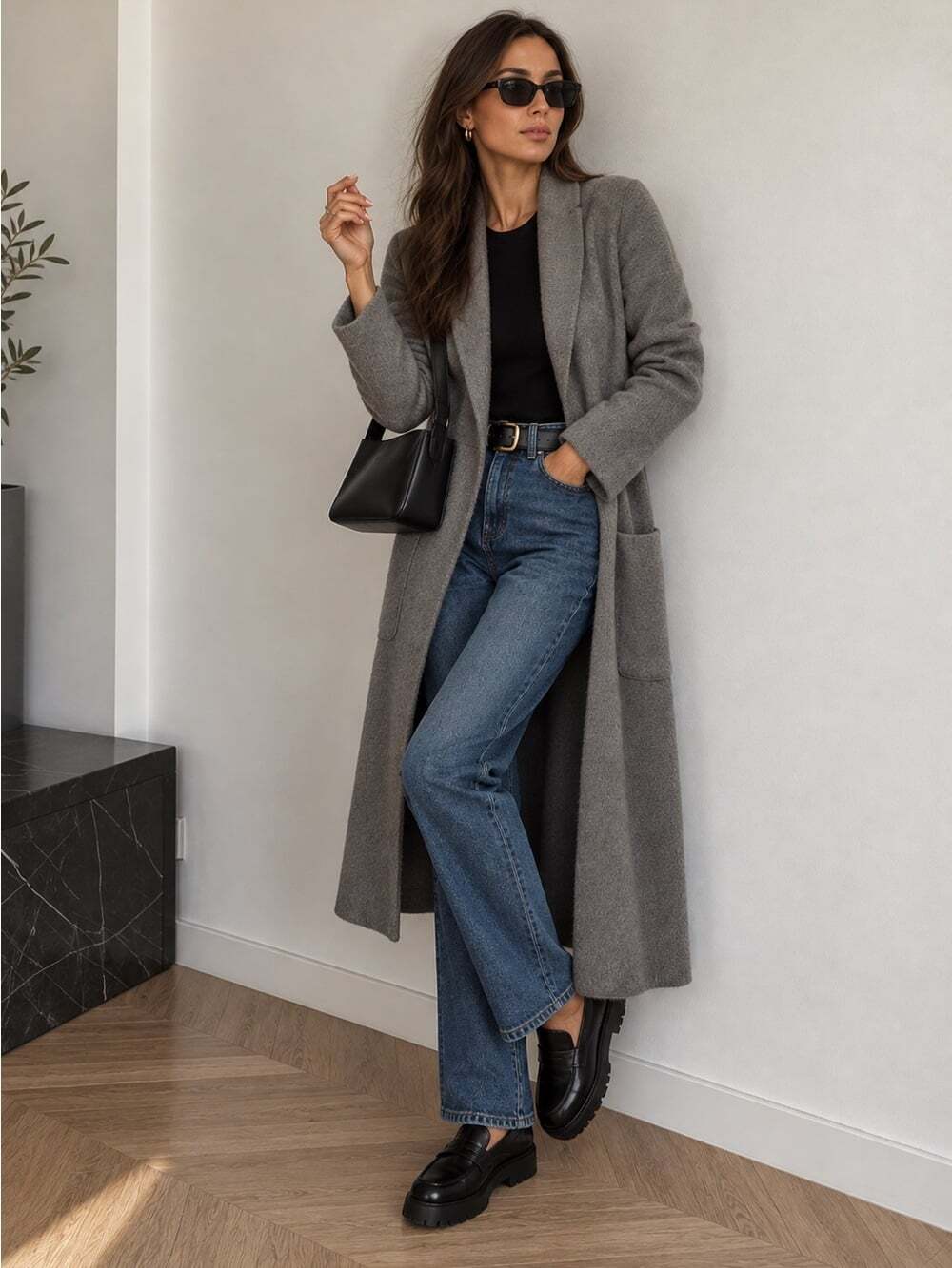 Aritzia Babaton Merino Wool Long Coat Open Cardigan Grey Small Quiet Luxury Chic